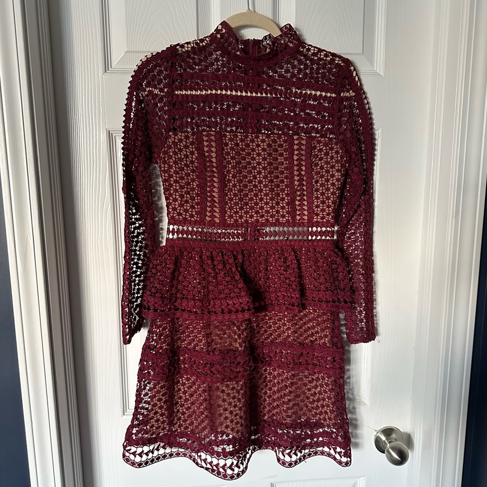 Burgundy cut out mock neck dress